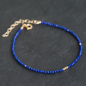 Lapis Lazuli anklet | Beaded lapis ankle bracelet | women's gemstone anklet | delicate lapis lazuli anklet | gold filled anklet #0103