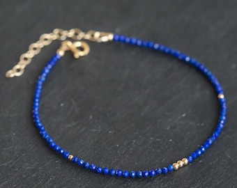 Lapis Lazuli anklet | Beaded lapis ankle bracelet | women's gemstone anklet | delicate lapis lazuli anklet | gold filled anklet #0103