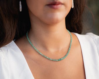 14K SOLID GOLD Zambian Emerald Necklace, Zambian emerald necklace [ENZP1468] May birthstone necklace | smooth dainty Zambian emerald beaded