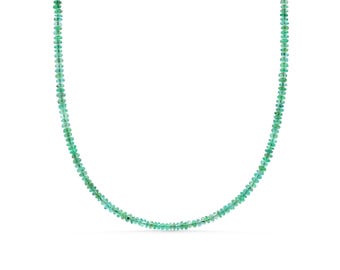 14K GOLD Zambian Emerald Necklace, Zambian emerald necklace | [DIP_s] May birthstone necklace | smooth dainty Zambian emerald beaded OOAK
