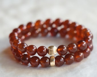 Hessonite Garnet Bracelet - January Birthday Gift, [EBHM1598] Garnet Hessonite 8mm bracelet , Natural AAA Garnet Jewelry, Hessonite
