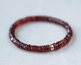 granaatarmband, delicate granaatstapelarmband [EBGM1600], gefacetteerde granaatarmbanden, heishi-kralen granaat | Januari *BS *G *BF