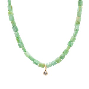 14K GOLD Peruanische Opal Halskette | Facettierte peruanische Opal Halskette | Candy Opal Halskette | grüne Opal Halskette | grüne Opal Halskette mit Perlen W