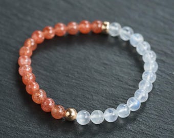 14K GOLD Moonstone and Sunstone Gemstone Bracelet | [EBSM1127] AAAA+ sunstone rainbow moonstone | 14k gold accent | gift for her