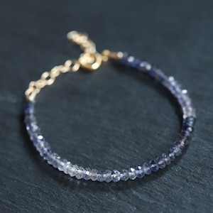 14K Gold Iolite Gemstone Bracelet | Dainty iolite beaded bracelet | [EBIP1036_solid gold] Natural stones | 14K gold iolite | AAA iolite