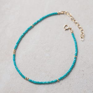 14K GOLD Turquoise Anklet | Beaded turquoise anklet | [EATM1117] women&#39;s beaded ankle bracelet | gemstone anklet | beachy anklet