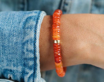 Pulsera elástica de cornalina genuina / piedra preciosa con cuentas de cornalina [EBCM1282] / piedra natural naranja / vitalidad, confianza, curación *BS