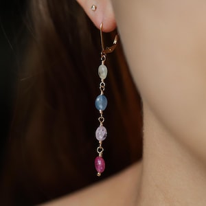 Boucles d&#39;oreilles en saphir rempli d&#39;or 14 carats, boucles d&#39;oreilles en saphir AAAA +, boucles d&#39;oreilles en saphir rempli d&#39;or [EEAP1099], saphir véritable