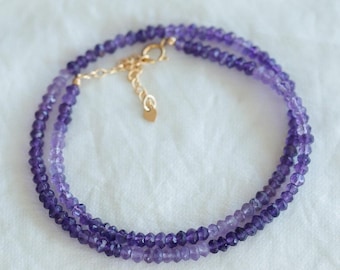 OMBRE Amethyst Beaded Necklace, Beaded Amethyst Choker | beaded amethyst Necklace | Amethyst Necklace | February birthstone | gold amethyst