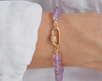 Pink Amethyst heishi bracelet | 6mm Amethyst bracelet | Pink amethyst beaded bracelet | amethyst pink