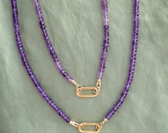 Amethyst Carabiner Necklace, Faceted African amethyst | Amethyst Necklace | Amethyst beaded jewelry | February birthstone | Beaded amethyst