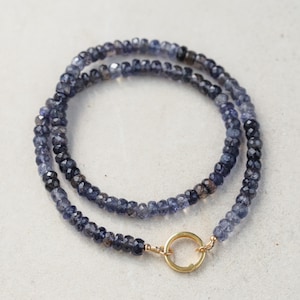 Ombre Iolite Necklace | Iolite Beaded Necklace | Iolite necklace for women [ENIM2010] | Gemstone Necklace for Women | Beaded iolite