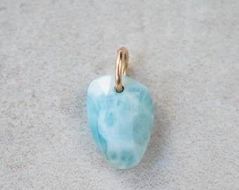 Colgante de larimar en oro de 14 quilates, collar de larimar, [EPLM1698] Joyería genuina de larimar, collar de clip de larimar en oro de 14 quilates / colgante de larimar *BSS