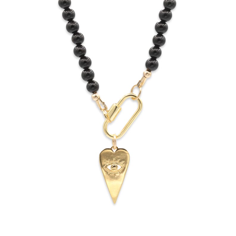Black Tourmaline Carabiner Necklace | AAA Black Tourmaline Choker [ENTP1054] | Black Tourmaline gold jewelry | Healing Black Tourmaline *G image 1