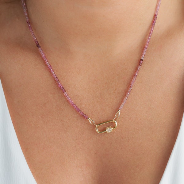 Pink Tourmaline Carabiner necklace | AAA+ Pink Tourmaline necklace | Pink gemstone necklace | pink tourmaline necklace | necklace