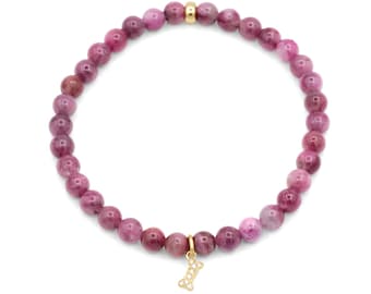 Ruby Dog Bone Bracelet, Genuine Ruby Bracelet, Solid 14K Gold Dog Charm Bracelet, Dog Lover Gift, July Birthstone Jewelry