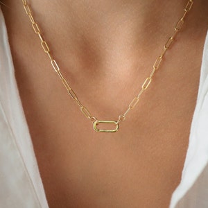 14k Gold Filled Paperclip Chain Necklace, MEDIUM gold filled carabiner necklace [ENGP1200] | everyday gold necklace | paperclip chain