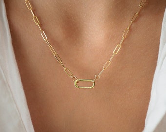 14k Gold Filled Paperclip Chain Necklace, gold filled carabiner necklace | everyday gold necklace | paperclip chain jewelry 11p