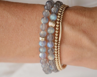 OR 14K labradorite 6 mm | Superbe bracelet labradorite, bracelet labradorite, bijoux labradorite de la plus haute qualité | Labradorite