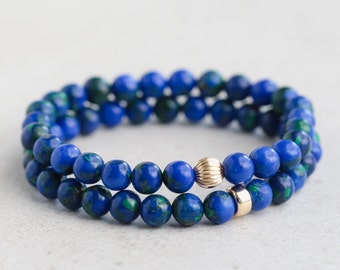 AAA+ Azurite, Chrysocolla Bracelet, Genuine Chrysocolla Bracelet 6mm, Gemstone Bracelet, Azurite Bracelet, Chakra Bracelet