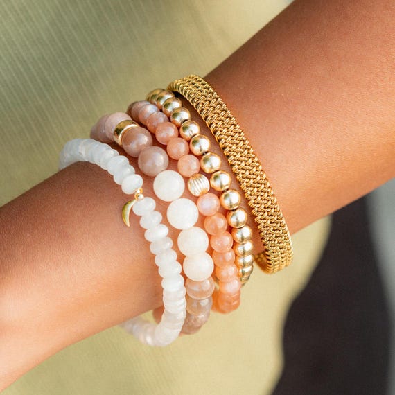 Desert Moon Bracelet | Mixed Moonstone 8mm, White Moonstone Rondel