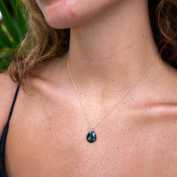 14K GOLD - Moss Agate Pendant, Grounding Green Gemstone Necklace, 14K Gold Rope Chain Option, Handmade Jewelry