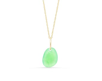 Chrysopras Anhänger Halskette - Elektrisch Grüner Edelstein in 585/- Gold