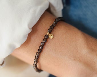 Bracelet quartz fumé | Bracelet de perles de quartz fumé | [EBSM1965] Ancrer le chakra racine | Quartz fumé rond de 4 mm | Quartz fumé AAA *BSS