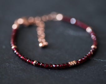 14K GOLD Garnet Bracelet, 14K Gold Bracelet, Delicate Garnet Skinny Stacking Bracelet [EBGP1001], Garnet 3mm | dainty garnet bracelet