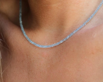 14K GOLD AAAA+ aquamarine Choker Necklace | March Birthstone [ENAP1584] | Women Aquamarine Necklace | Baby blue aquamarine | Aquamarine