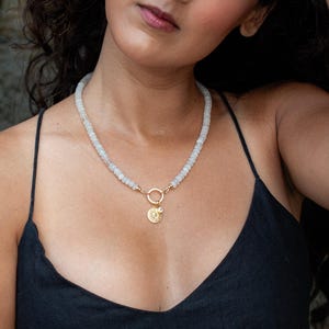 Moonstone Carabiner with SUN pendant, White Moonstone Necklace, [ENMP1054] carabiner gemstone necklace, beaded moonstone necklace sun