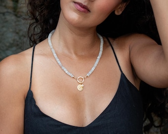 Solstice Muse Necklace Moonstone Carabiner with SUN pendant, White Moonstone Necklace, [ENMP1054] carabiner gemstone necklace