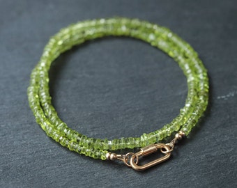 AAA peridot necklace - peridot carabiner beaded necklace - natural spring green gemstone -peridot jewelry - August birthstone