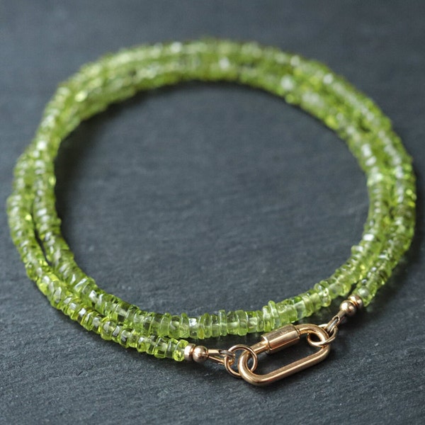 AAA peridot necklace - peridot carabiner beaded necklace - natural spring green gemstone -peridot jewelry - August birthstone