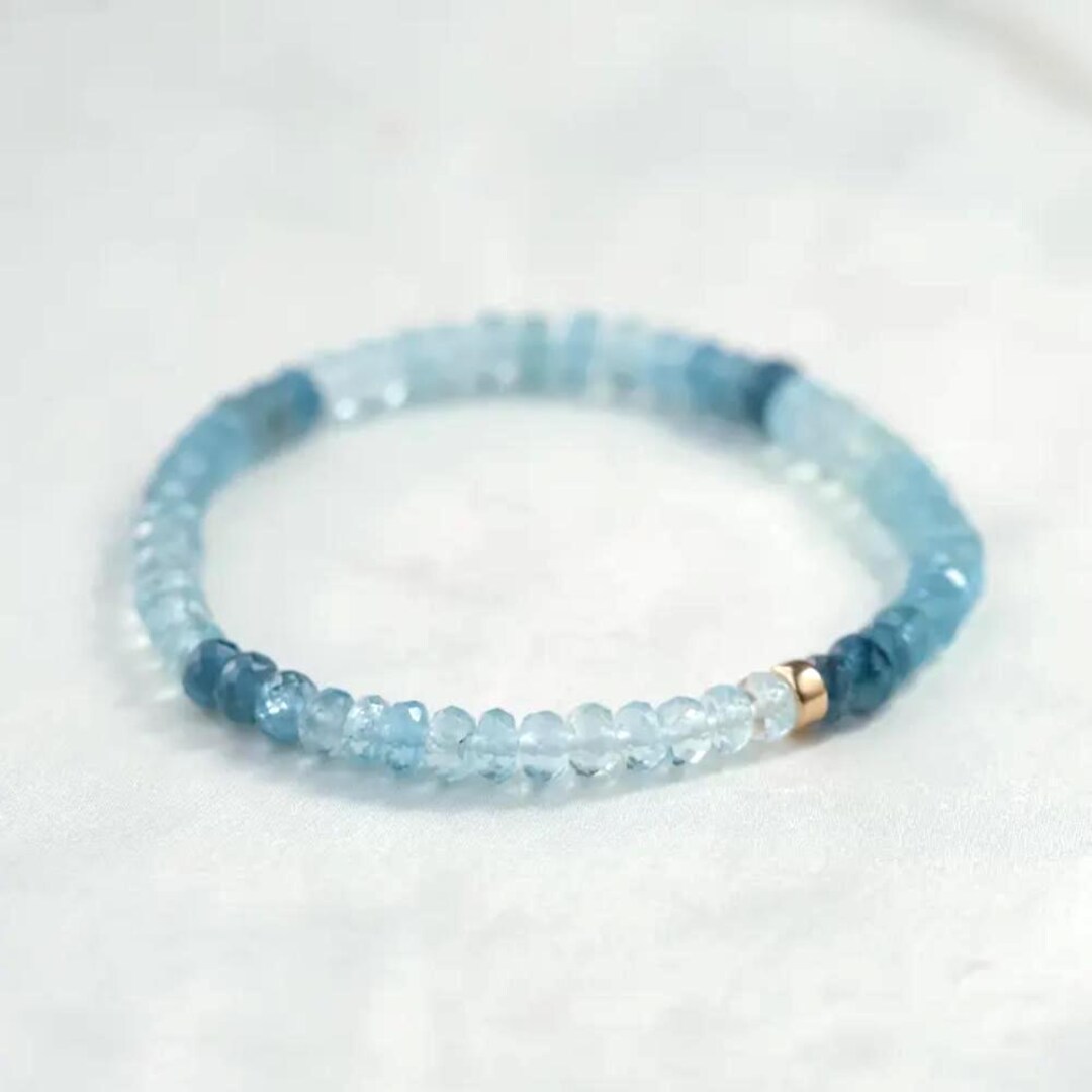 ✳️Q′sB✳️１４kgfサンタマリアカラーアクアマリンブレスレット 14K GOLD Santa Maria Aquamarine | [EBAM1796] AAAA+ Aquamarine