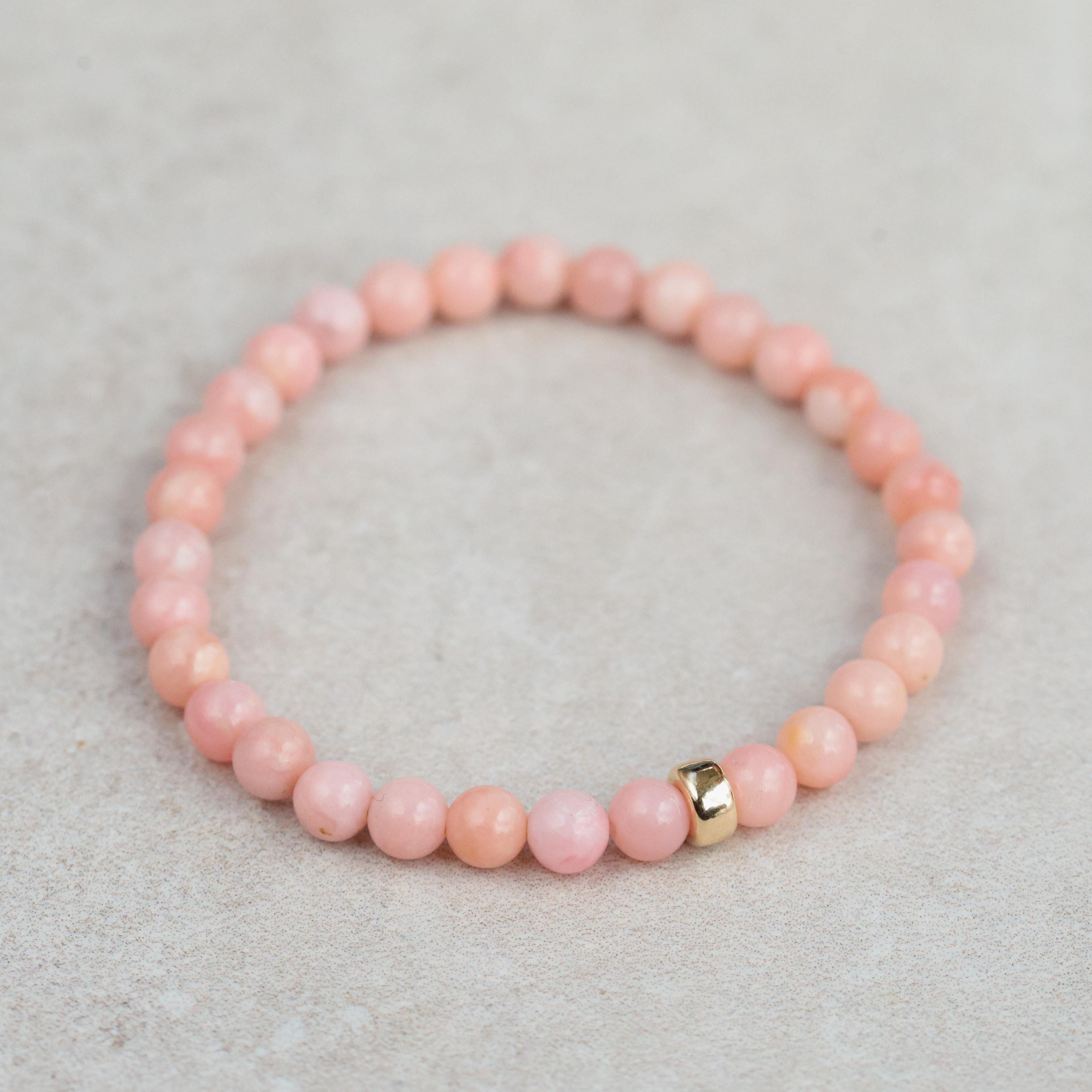 Bracelet en or 14 carats et opale rose | stretch pour femme avec opale rose | [EBPM1875] Bracelet en perles roses | bracelet en opale rose véritable | perles roses