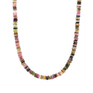 14K GOLD Mixed Tourmaline Beaded Necklace | [ENMP1312] Watermelon tourmaline necklace | Multi color tourmaline jewelry | Tourmaline necklace