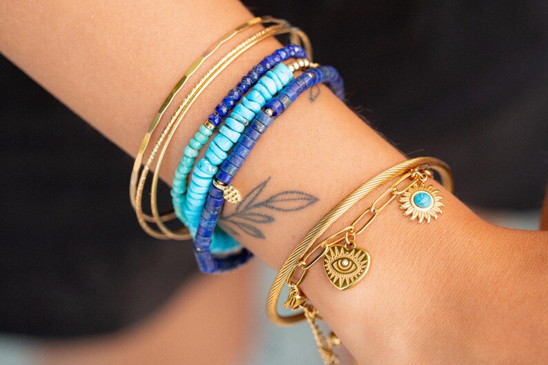 Arizona Sleeping Beauty Turquoise | Genuine Turquoise Bracelet | [EBTP1034] Sleeping beauty rondel bracelet | Genuine Turquoise image 4