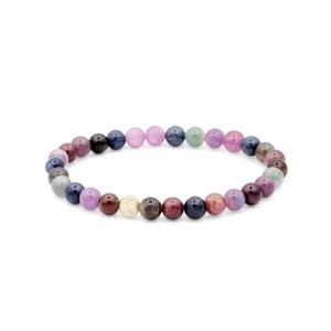 14K GOLD Ruby Sapphire 6mm | Ruby Stretch Bracelet, elastic ruby bracelet [EBSM1364], quality Pink Red ruby Beads, genuine natural sapphire