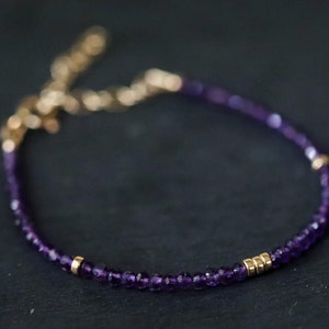 Amethyst Bracelet | beaded amethyst bracelet | dainty amethyst beaded bracelet | 14k gold filled | February birthstone