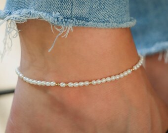 Fresh Water Pearl Anklet | Beaded anklet bracelet gold filled | women's beaded ankle bracelet | peal jewelry | pearl anklet #0541