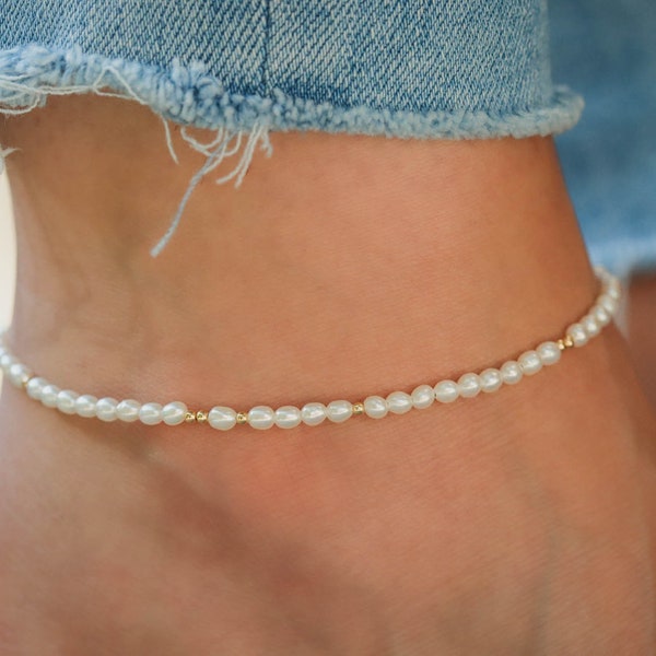 Fresh Water Pearl Anklet | Beaded anklet bracelet gold filled | women's beaded ankle bracelet | peal jewelry | pearl anklet #0541