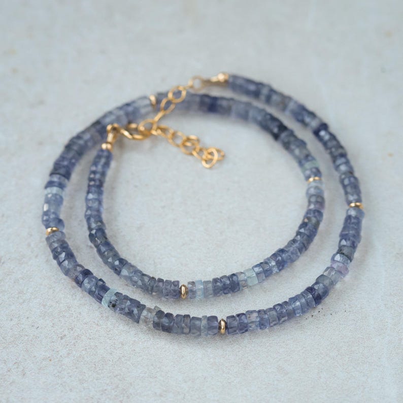 Ombre Iolite Necklace | Iolite Beaded Necklace | Iolite necklace for women [ENIP1499] | Gemstone Necklace for Women | Beaded iolite image 2