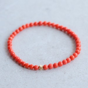 SOLID GOLD Italian Coral | Mediterranean Sea Red Coral 3mm | Genuine red coral 3mm | Beaded red coral bracelet 3mm | Natural Coral
