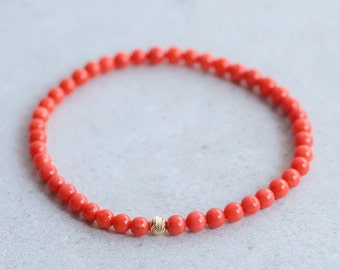 SOLID GOLD Italian Coral | Mediterranean Sea Red Coral 3mm | Genuine red coral 3mm | Beaded red coral bracelet 3mm | Natural Coral