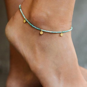 Turquoise Anklet | Beaded turquoise anklet | women's beaded ankle bracelet | gemstone anklet | beachy anklet | gold and turquoise