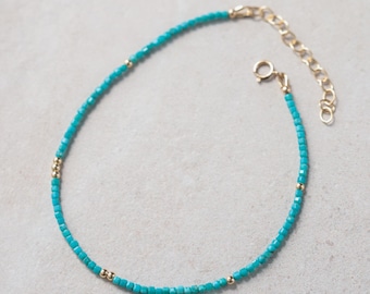 14K GOLD Turquoise Anklet | Beaded turquoise anklet | [EATM1117] women&#39;s beaded ankle bracelet | gemstone anklet | beachy anklet