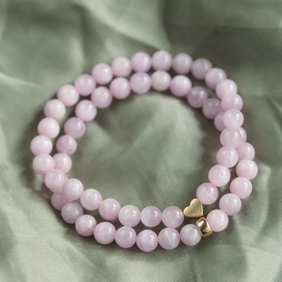 AAAA+ Kunzite HEART Bracelet 7mm |Beaded Kunzite Bracelet | kunzite heart bracelet | kunzite stretch bracelet 6mm | genuine kunzite jewelry