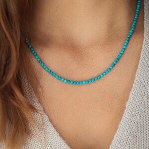 14K GOLD turquoise necklace | 14K gold turquoise beaded necklace [ENKP4592] | beaded turquoise necklace | turquoise 3mm | December