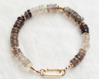 Faceted Smoky Quartz Bracelet | Ombre Smoky Quartz Bracelet | Carabiner gemstone bracelet  | smoky quartz | AAAA+ smoky quartz bracelet